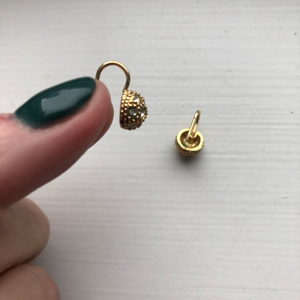 Tiny Gold “Disco Ball” Rhinestone Drop Earrings - image 4